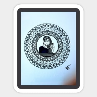 A girl with headphones Mandala Sticker